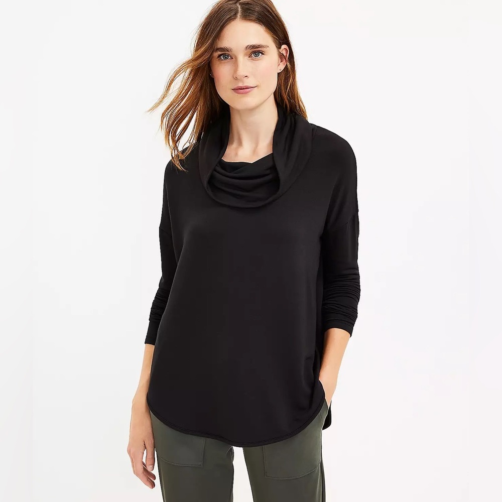 LOFT Cowl Neck Shirttail Hem Sweater Black Small
